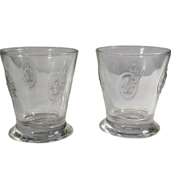 Fleur-de-Lis Embossed Clear Glasses - Set of 2 - Picture 1 of 8
